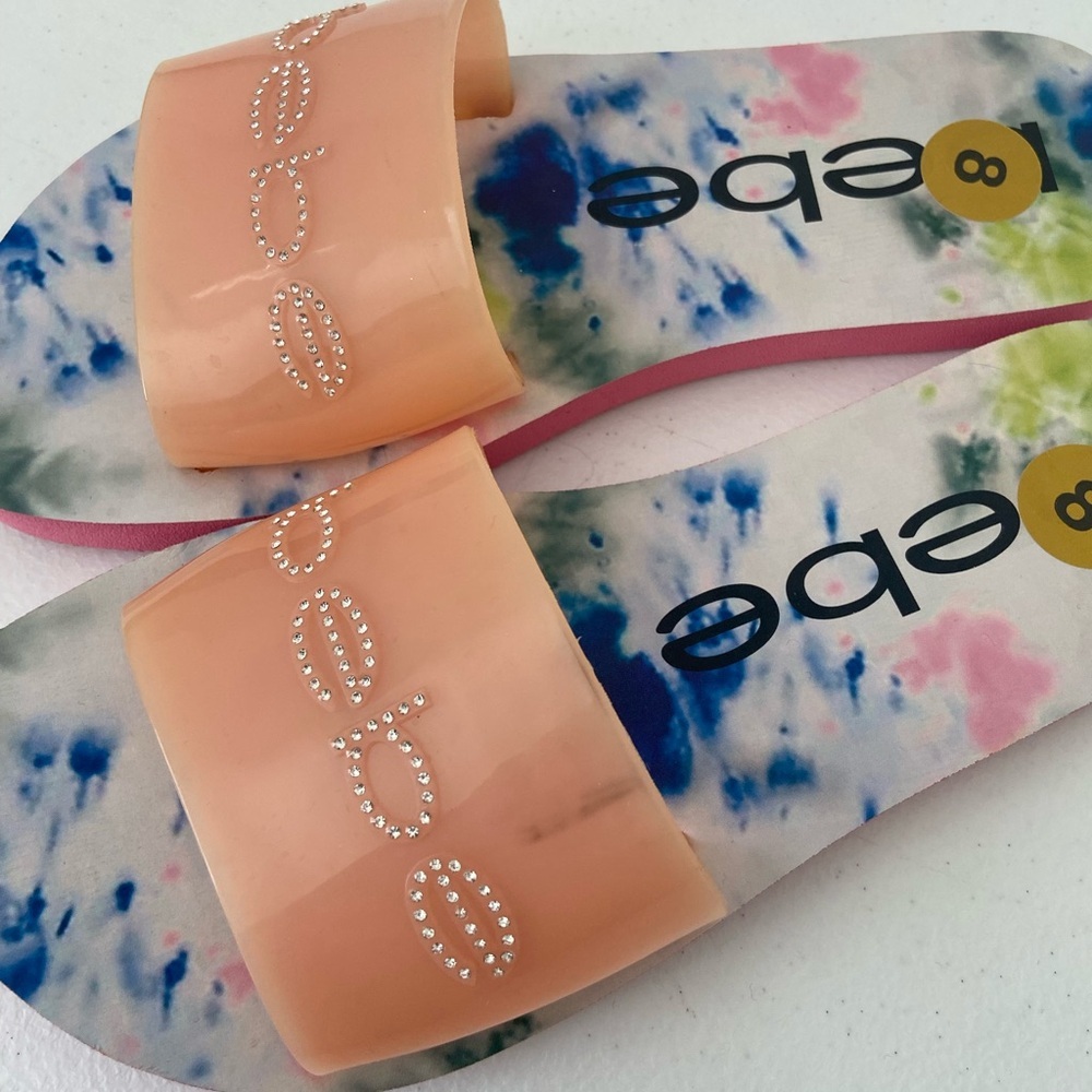 NEW Bebe women’s pink Leanna rhinestone embellished vamp slides shoes size 8 - Picture 6 of 6